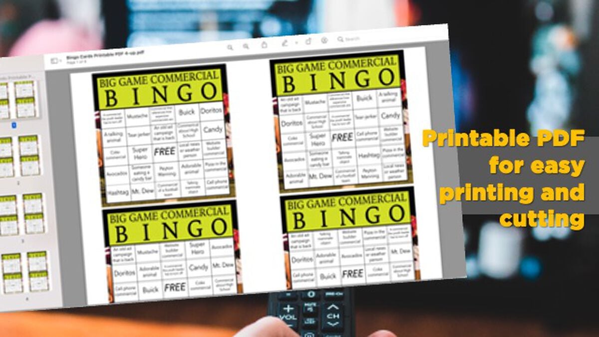 Big Game Commercial Bingo image number null